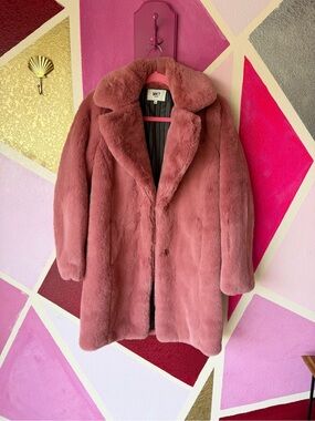 MKT Studio Marili Pink Faux Fur Teddy Coat Sz 36/XS Oversized Notch Collar